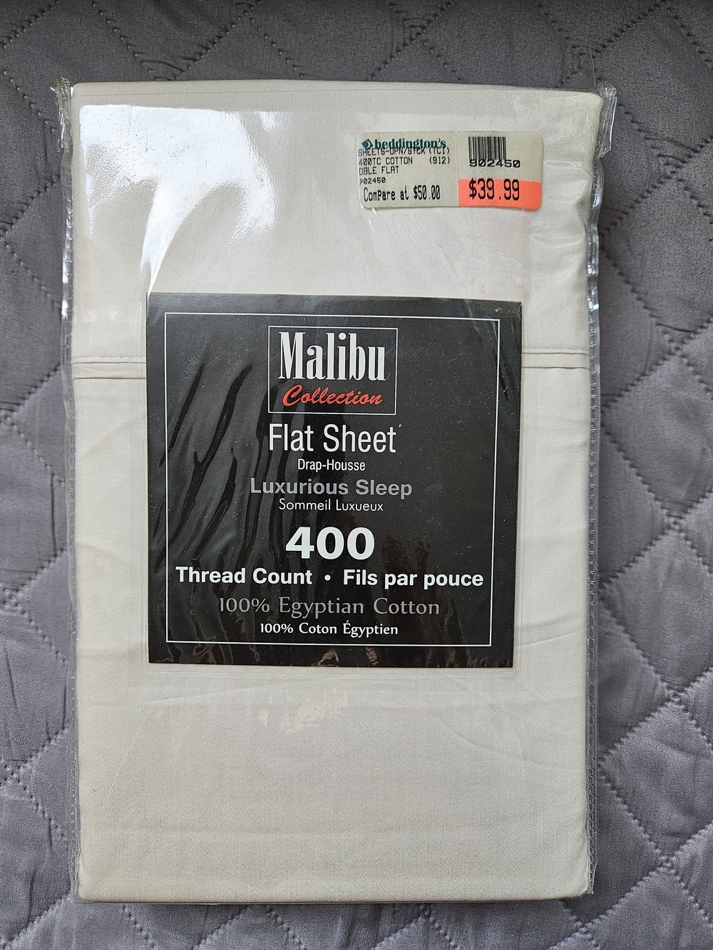 Malibu Luxurious Flat Sheet in Light Cream, 100% Egyptian Cotton, Size Double